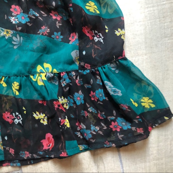 Love stitch patchwork floral overlay babydoll tunic dress in green black. Size S - Picture 5 of 7